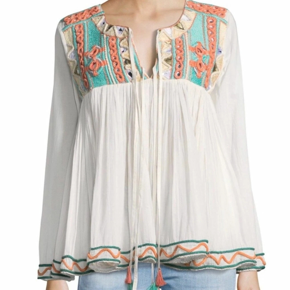 RAGA Embroidered Boho Peasant Top – Size XS